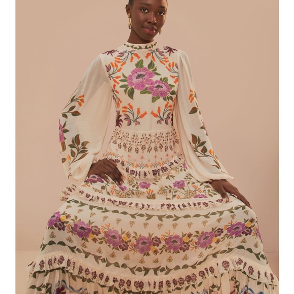 FARM Rio Dresses & Skirts - ♥️ FARM Rio Cream Winter Garden Ruffle Maxi Dress